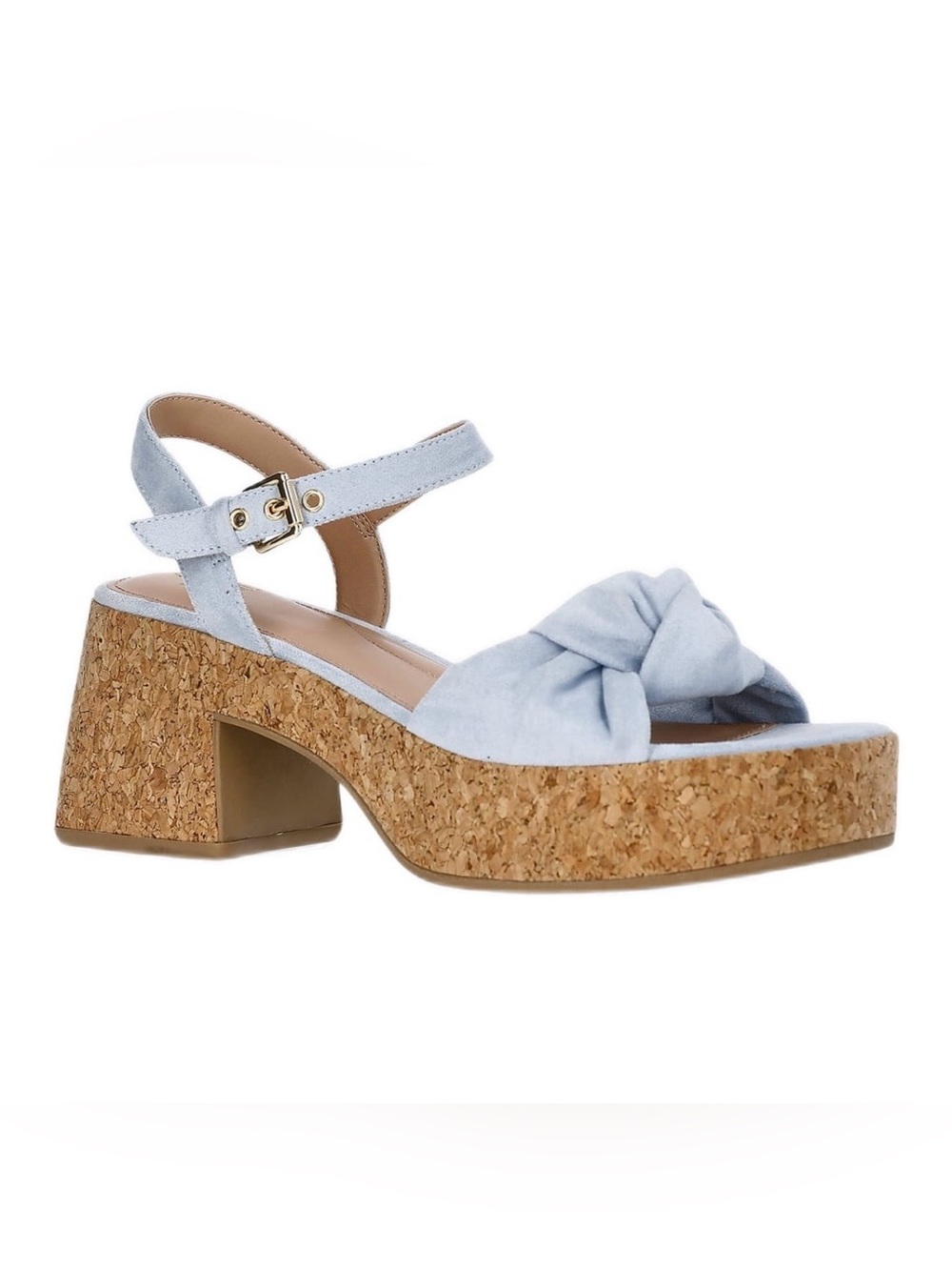 Time and Tru Light Blue Suede Knotted Cork Platform Sandal